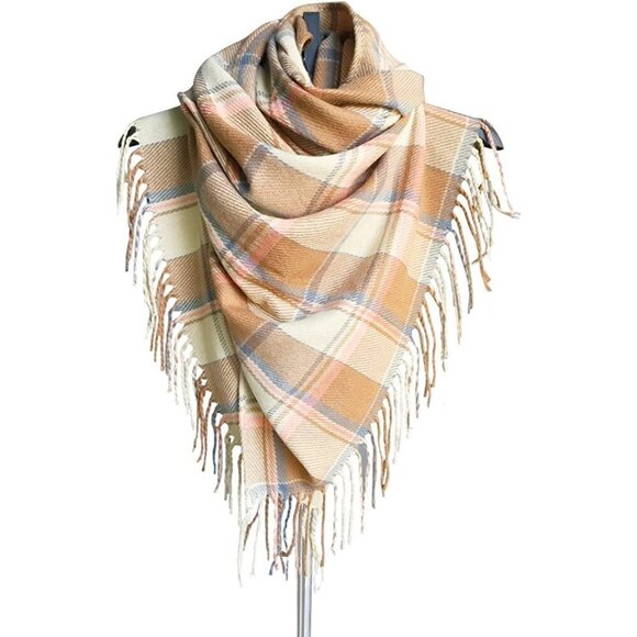 Long plaid blanket chunky oversized winter/Fall warm scarf wrap shawl NWT - Picture 3 of 8